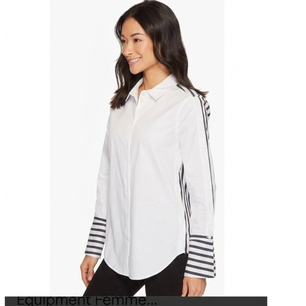 Equipment Femme Button Down Shirt M White Black Striped Back Side Buttons Cotton